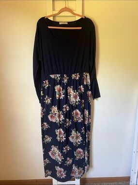 Floral Navy Long Sleeve Maxi Dress